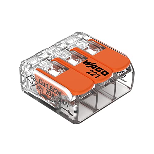 Wago 221413 WAGO LeverNuts Splicing Connector for Solid and Stranded Conductors 3Conductor with Operating levers 2412 AWG Transparent housing Box of 50 Pieces - Image 1