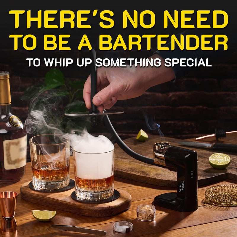 homia طقم مدخن الكوكتيل - طقم مدخن الويسكي - جهاز تدخين - طقم مبتدئين، 12 قطعة، آلة تدخين مع ملحقات ورقائق خشبية - مدخن داخلي - هدية للرجال - Image 3