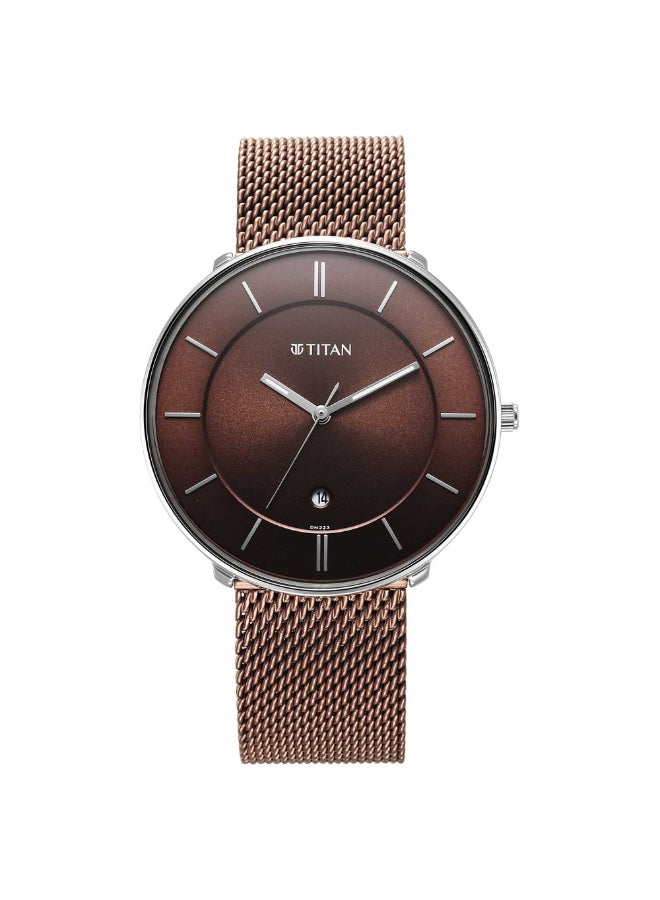 TITAN ساعة نوير ذات مينا بني وحزام معدني 1849KM02 - Image 1