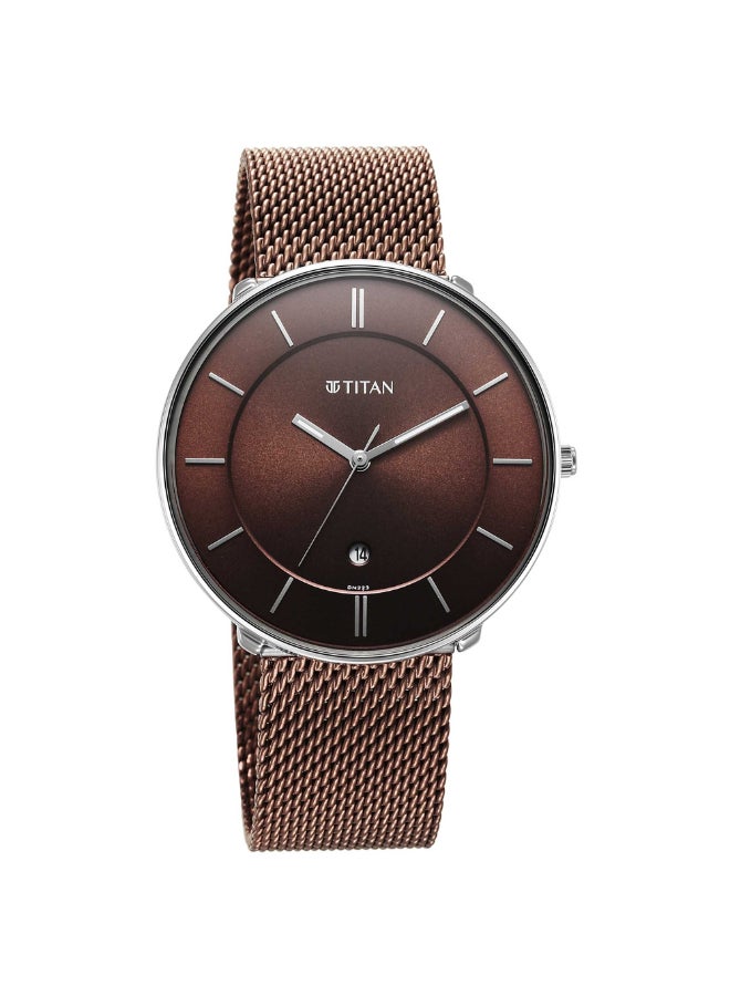 TITAN ساعة نوير ذات مينا بني وحزام معدني 1849KM02 - Image 2