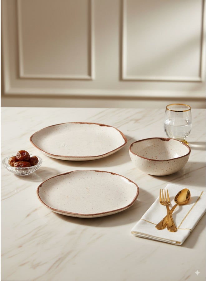 CASA HOME CasaHome 4-Piece Pottery Stoneware Dinner Set Cream Speckled Organic Plates Bowl Egypt - Image 1