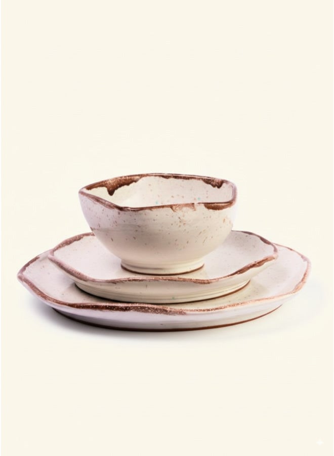 CASA HOME CasaHome 4-Piece Pottery Stoneware Dinner Set Cream Speckled Organic Plates Bowl Egypt - Image 2