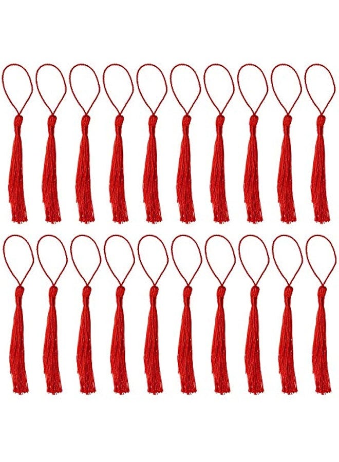 صغيرة الحريرية اليدوية صناعة ناعمة فلوسي علامة مرجعية مع حلقة الحبل لقراط المفاتيح صناعة المجوهرات، تذكارية، التخرج، خياطة الملابس، هدية علامة DIY المشاريع الحرفية، 20PCS (الأحمر) - Image 1