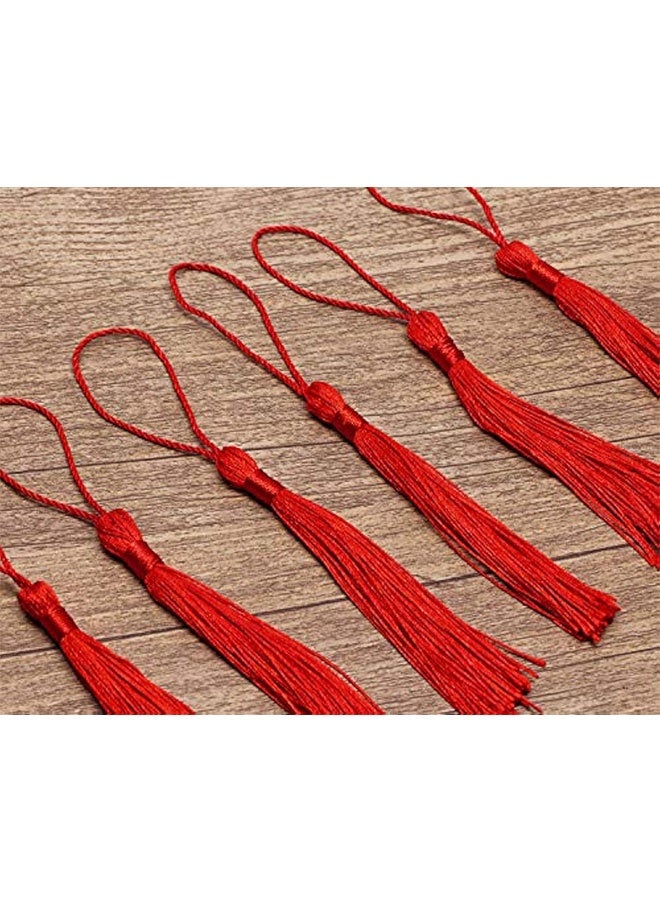 صغيرة الحريرية اليدوية صناعة ناعمة فلوسي علامة مرجعية مع حلقة الحبل لقراط المفاتيح صناعة المجوهرات، تذكارية، التخرج، خياطة الملابس، هدية علامة DIY المشاريع الحرفية، 20PCS (الأحمر) - Image 3