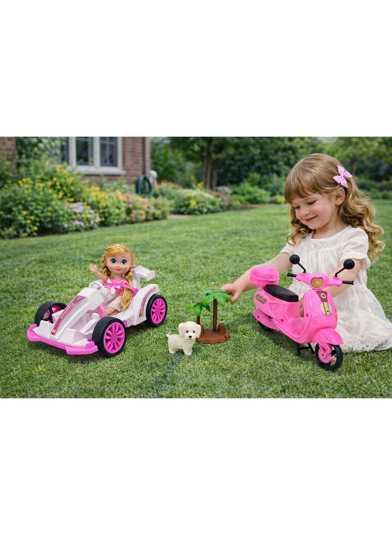 Mattel Games Barbie  Doll Playset with Racing Car and Pink Scooter - 5-Piece Adventure Set for Girls with Puppy and Palm Tree - Image 3