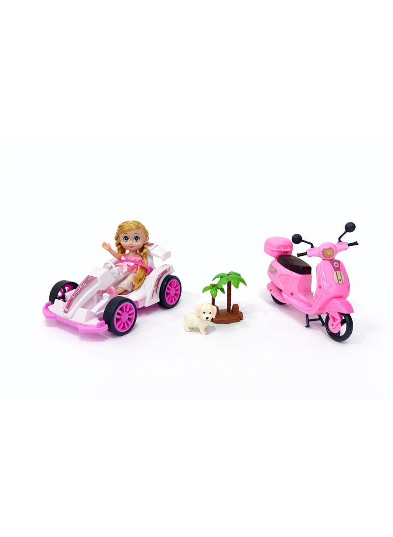 Mattel Games Barbie  Doll Playset with Racing Car and Pink Scooter - 5-Piece Adventure Set for Girls with Puppy and Palm Tree - Image 1