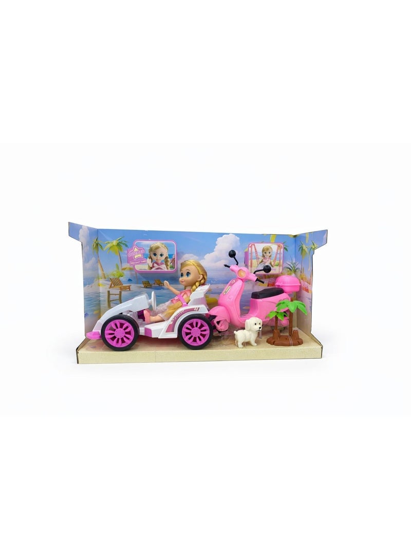 Mattel Games Barbie  Doll Playset with Racing Car and Pink Scooter - 5-Piece Adventure Set for Girls with Puppy and Palm Tree - Image 5