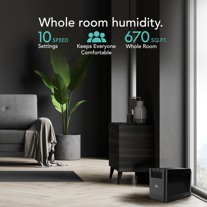 Vornado EV3 Whole Room Evaporative Humidifier, 1.5 gal Capacity, Electronic Humidistat, Top Fill, 54-Hour Run Time, 10 Speed Settings, Energy Efficient, 2 Antimicrobial Wicks, Easy To Clean, Black - Image 2