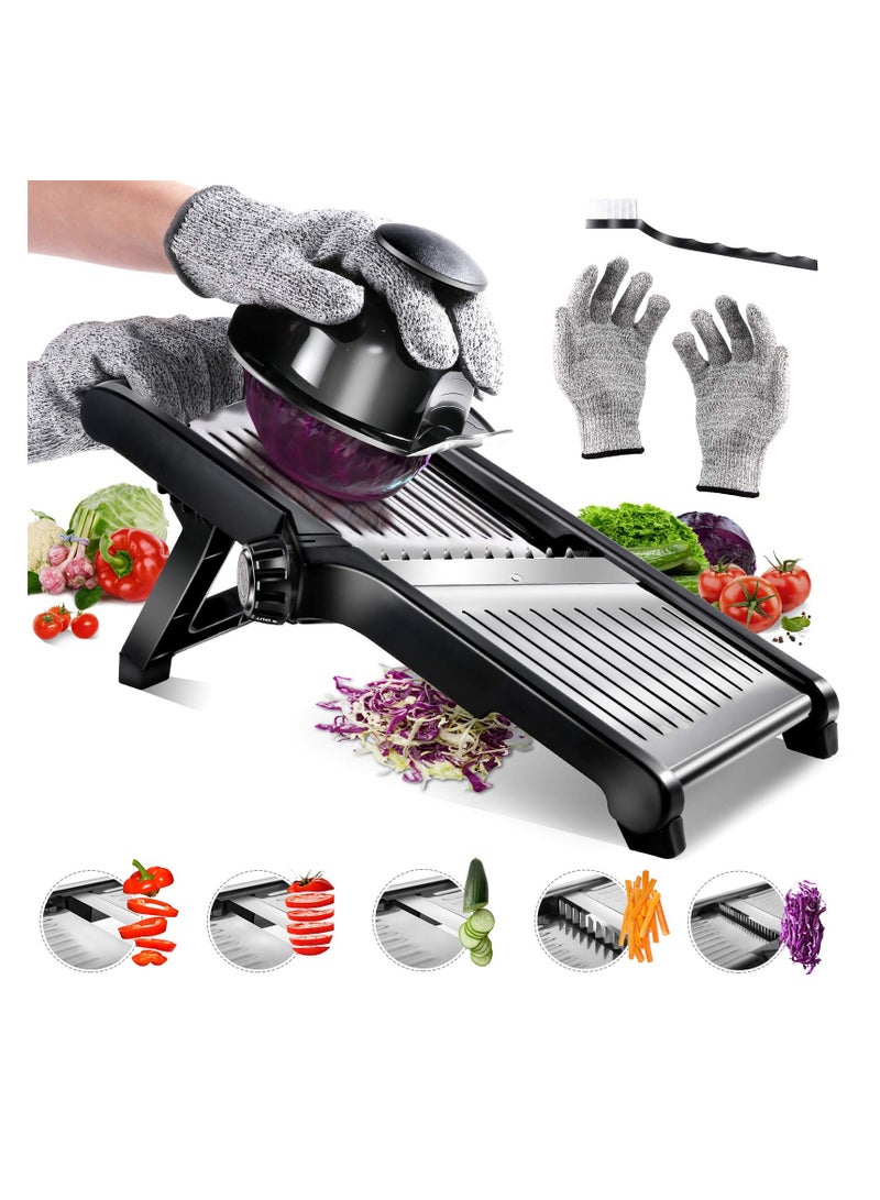 زيريفام ZERIFAM قاطع مطبخ قابل للتعديل، قاطع البطاطس والبصل المحترف، قاطع الخضار المصنوع من مواد غذائية، مع فرشاة تنظيف وقفازات مقاومة للقطع - Image 1