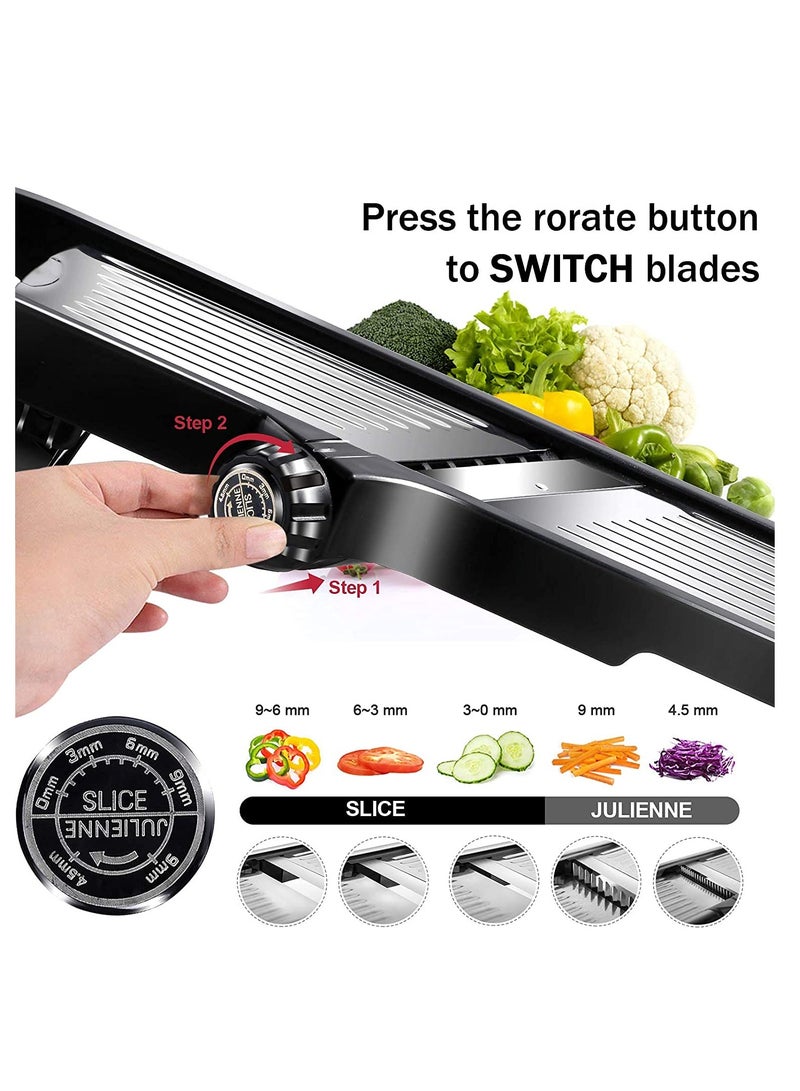 زيريفام ZERIFAM قاطع مطبخ قابل للتعديل، قاطع البطاطس والبصل المحترف، قاطع الخضار المصنوع من مواد غذائية، مع فرشاة تنظيف وقفازات مقاومة للقطع - Image 2