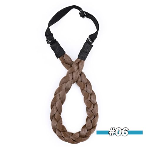S-noilite Braided Headband - Chunky Synthetic Elastic Stretch Hairband with Wide Plaits for Girls and Women (Small-three strands braided, light brown) - Image 3