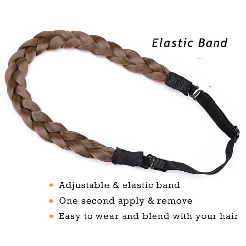 S-noilite Braided Headband - Chunky Synthetic Elastic Stretch Hairband with Wide Plaits for Girls and Women (Small-three strands braided, light brown) - Image 5