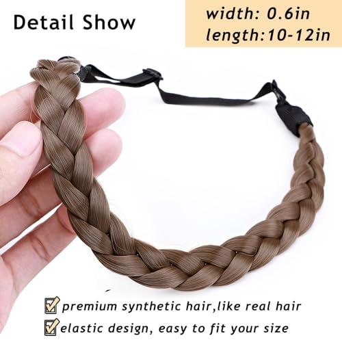 S-noilite Braided Headband - Chunky Synthetic Elastic Stretch Hairband with Wide Plaits for Girls and Women (Small-three strands braided, light brown) - Image 4