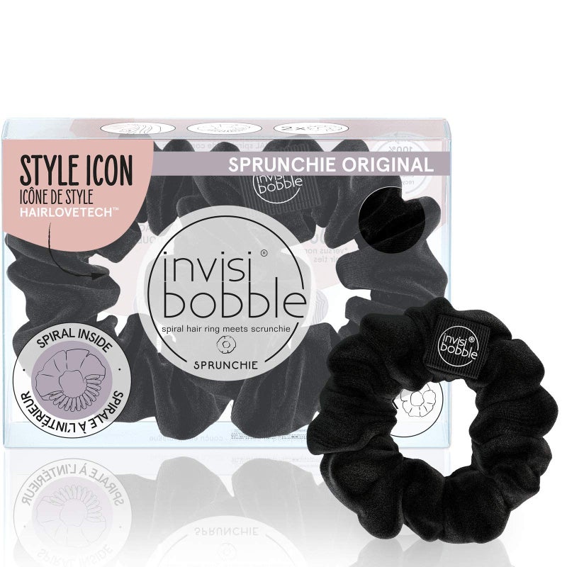 invisibobble Sprunchie Spiral Hair Ring - True Black- 2 Pack - Scrunchie Stylish Bracelet, Strong Elastic Grip Coil Accessories for Women - Gentle for Girls Teens and Thick Hair - Image 1