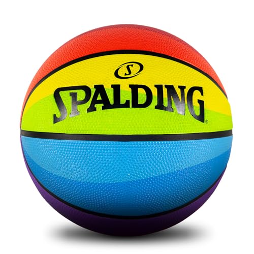 Spalding 8 Panel Rainbow Rubber Moulded Indoor/Outdoor Basketball with Butyl Bladder, Multi-Color, Size: 6 (Suitable for Practice/Match/Training) + Free Air Needle - Image 1