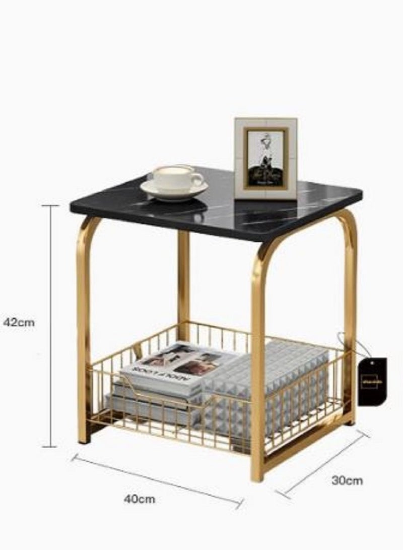 إيه جي دي طاولة القهوة ، طقم مكون من قطعتين مع سلة تخزين سفلية، وطاولة جانبية، وطاولة جانبية للأريكة بتصميم رخامي لغرفة المعيشة - Image 2