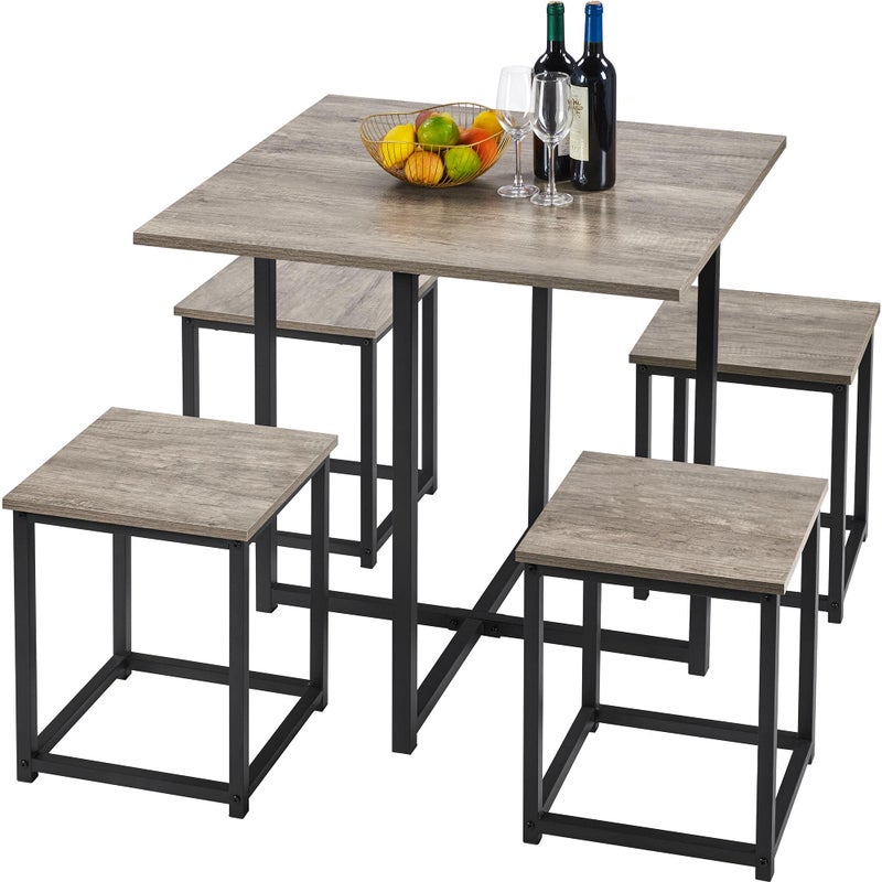 Yaheetech Dining Table Set for 4 Industrial Kitchen Table with 4 Chairs SpaceSaving Design for Apartment Small Space Breakfast Nook Gray