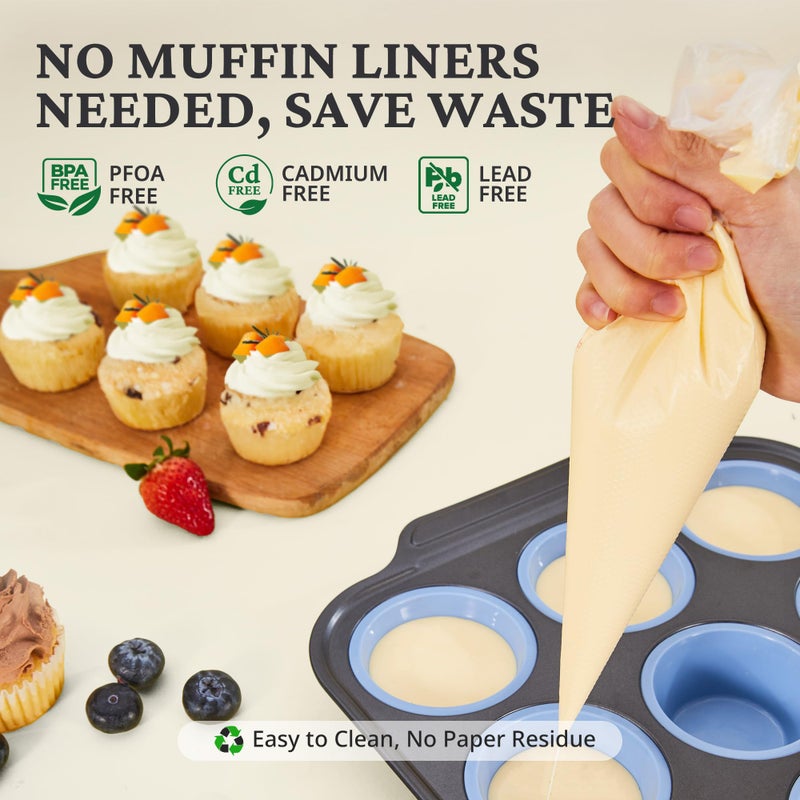 BRONYPRO Silicone Muffin Pans for Baking with Metal Frame, Egg Bite Molds, Cupcake Pans 12 Regular Size, Muffin Tins Easy to Pop Nonstick Non Toxic Bakeware for Oven,Blue - Image 5