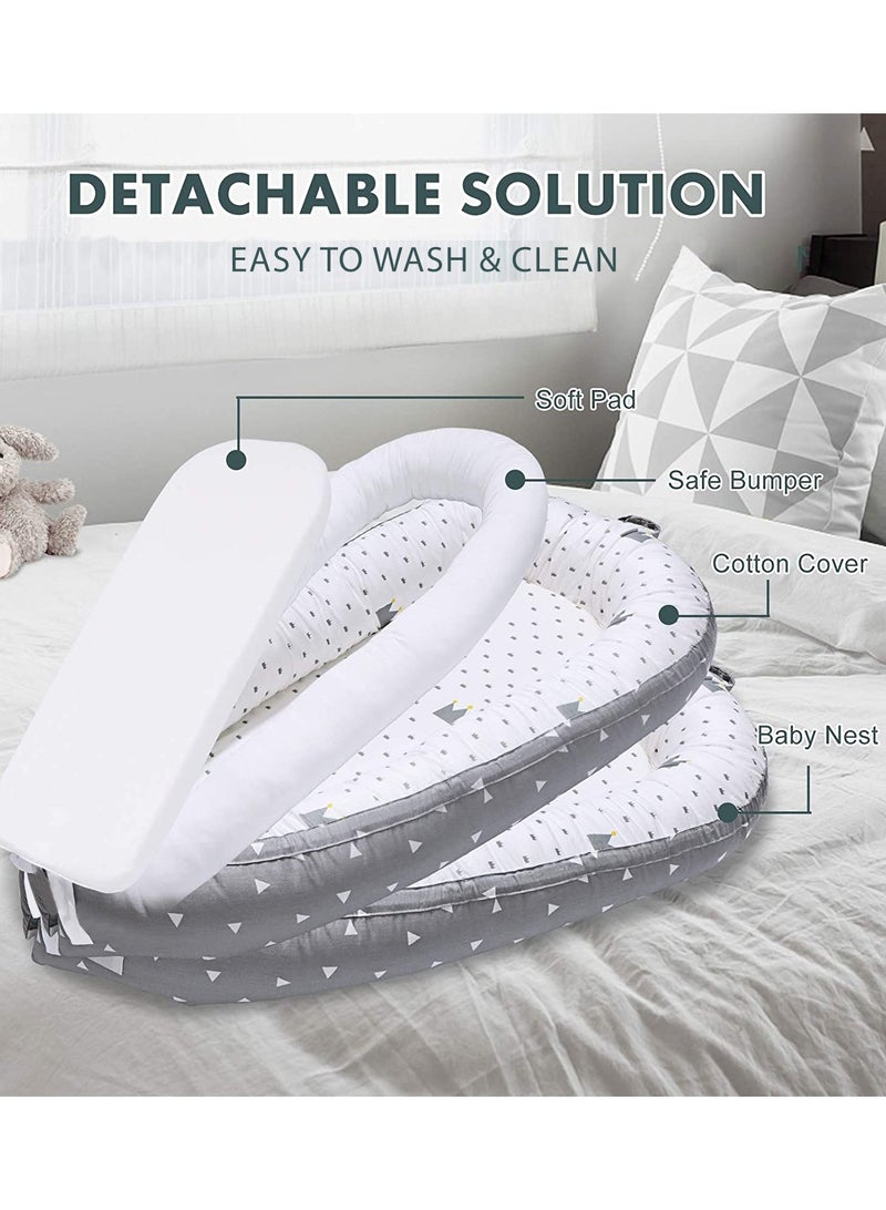 Little Story Soft Breathable Fiberfill Newborn Lounger Bed - Royal Grey - Image 3