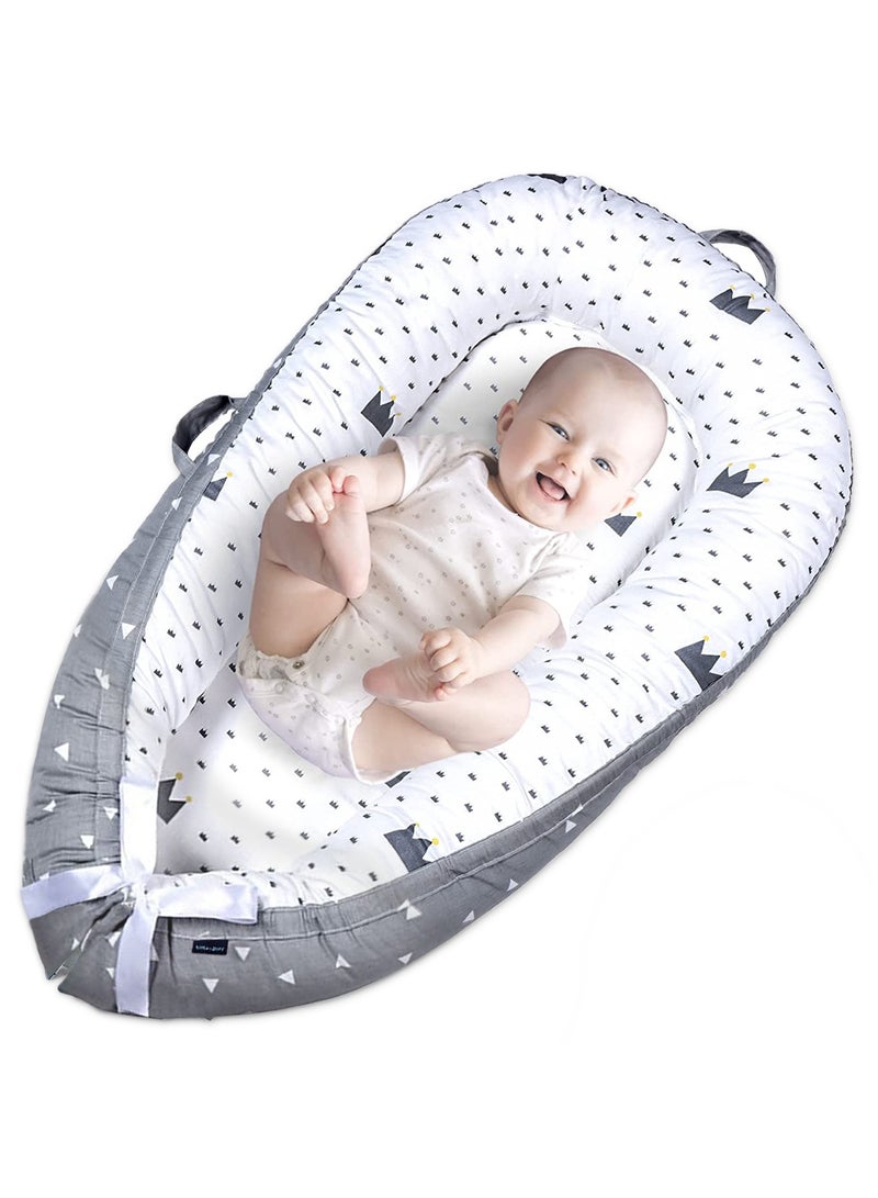 Little Story Soft Breathable Fiberfill Newborn Lounger Bed - Royal Grey - Image 2