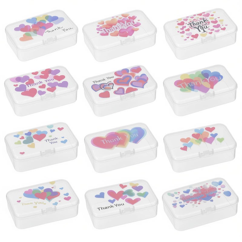 Goodma 12 Pieces Thank You Image Pattern Rectangular Plastic Boxes Empty Storage Organizer Containers with Hinged Lids for Small Items and Other Craft Projects, 3.3 x 2.2 x 1 inch (Transparent) - Image 1