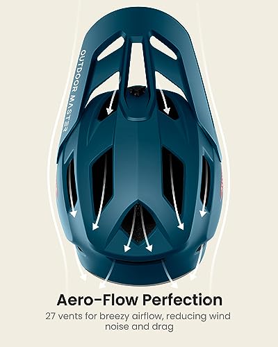 OutdoorMaster Full Face Mountain Bike Helmet for Men & Women - Two Removable Chin Pads, Ventilation, Lightweight Racing Downhill DH BMX MTB Grizzly (Azure Blue, Small) - Image 4