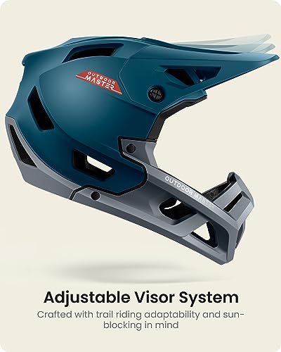 OutdoorMaster Full Face Mountain Bike Helmet for Men & Women - Two Removable Chin Pads, Ventilation, Lightweight Racing Downhill DH BMX MTB Grizzly (Azure Blue, Small) - Image 3