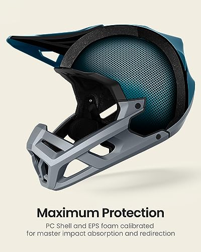 OutdoorMaster Full Face Mountain Bike Helmet for Men & Women - Two Removable Chin Pads, Ventilation, Lightweight Racing Downhill DH BMX MTB Grizzly (Azure Blue, Small) - Image 2