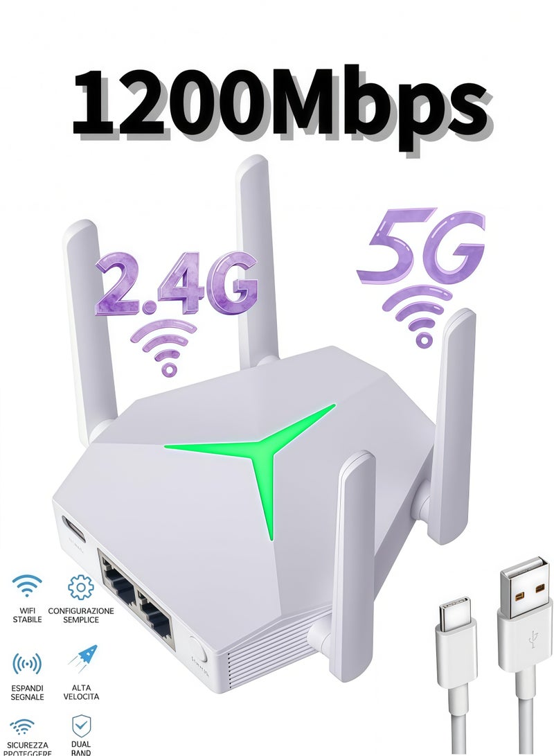 موسع نطاق شبكة واي فاي لاسلكي ثنائي النطاق بسرعة 1200 ميجابت في الثانية بتردد 2.4 جيجاهرتز/5 جيجاهرتز، مع 4 هوائيات لتقوية إشارة الواي فاي، ومنفذ USB-C، ومنافذ جيجابت إيثرنت، وقابل للتركيب على الحائط، لون أسود. - Image 1