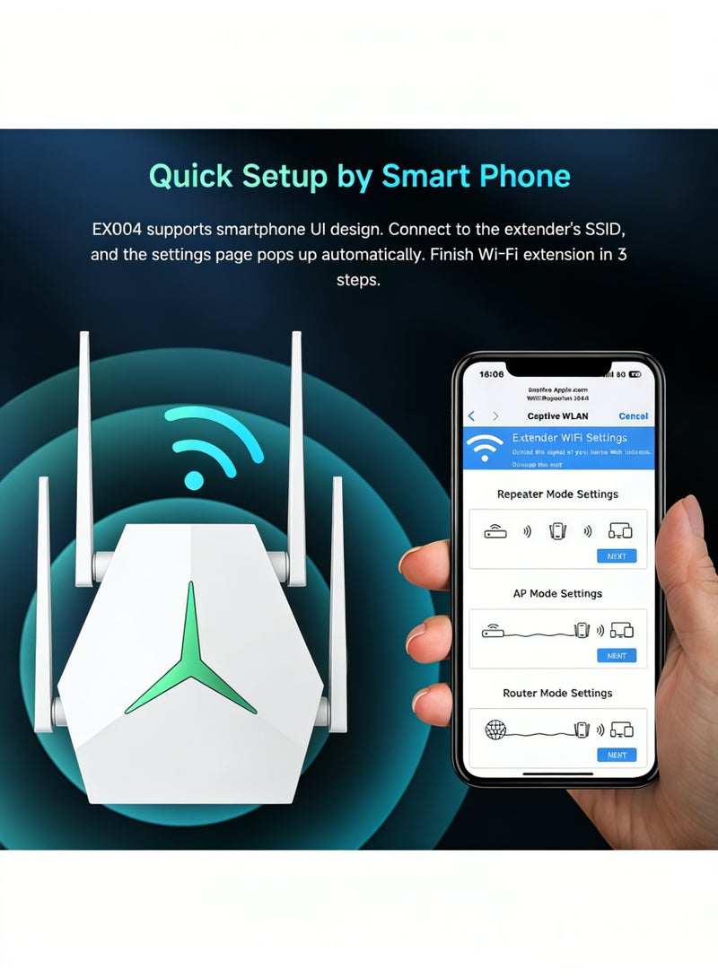 موسع نطاق شبكة واي فاي لاسلكي ثنائي النطاق بسرعة 1200 ميجابت في الثانية بتردد 2.4 جيجاهرتز/5 جيجاهرتز، مع 4 هوائيات لتقوية إشارة الواي فاي، ومنفذ USB-C، ومنافذ جيجابت إيثرنت، وقابل للتركيب على الحائط، لون أسود. - Image 5