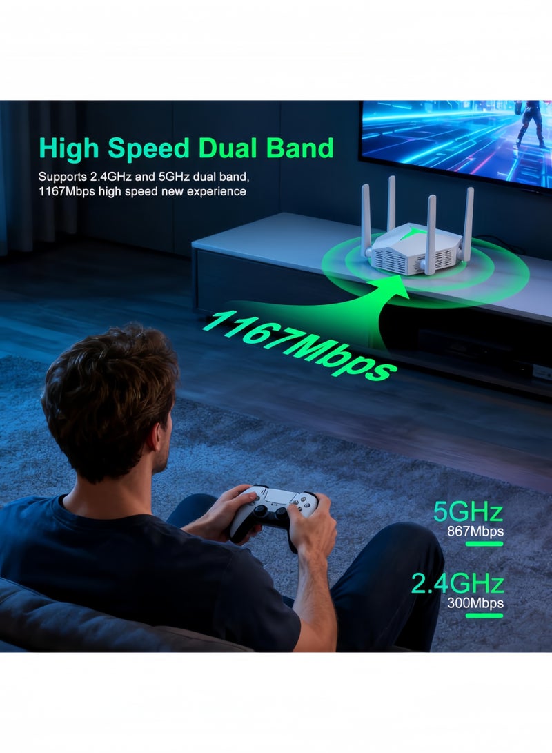 موسع نطاق شبكة واي فاي لاسلكي ثنائي النطاق بسرعة 1200 ميجابت في الثانية بتردد 2.4 جيجاهرتز/5 جيجاهرتز، مع 4 هوائيات لتقوية إشارة الواي فاي، ومنفذ USB-C، ومنافذ جيجابت إيثرنت، وقابل للتركيب على الحائط، لون أسود. - Image 3