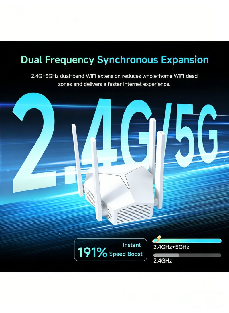 موسع نطاق شبكة واي فاي لاسلكي ثنائي النطاق بسرعة 1200 ميجابت في الثانية بتردد 2.4 جيجاهرتز/5 جيجاهرتز، مع 4 هوائيات لتقوية إشارة الواي فاي، ومنفذ USB-C، ومنافذ جيجابت إيثرنت، وقابل للتركيب على الحائط، لون أسود. - Image 4