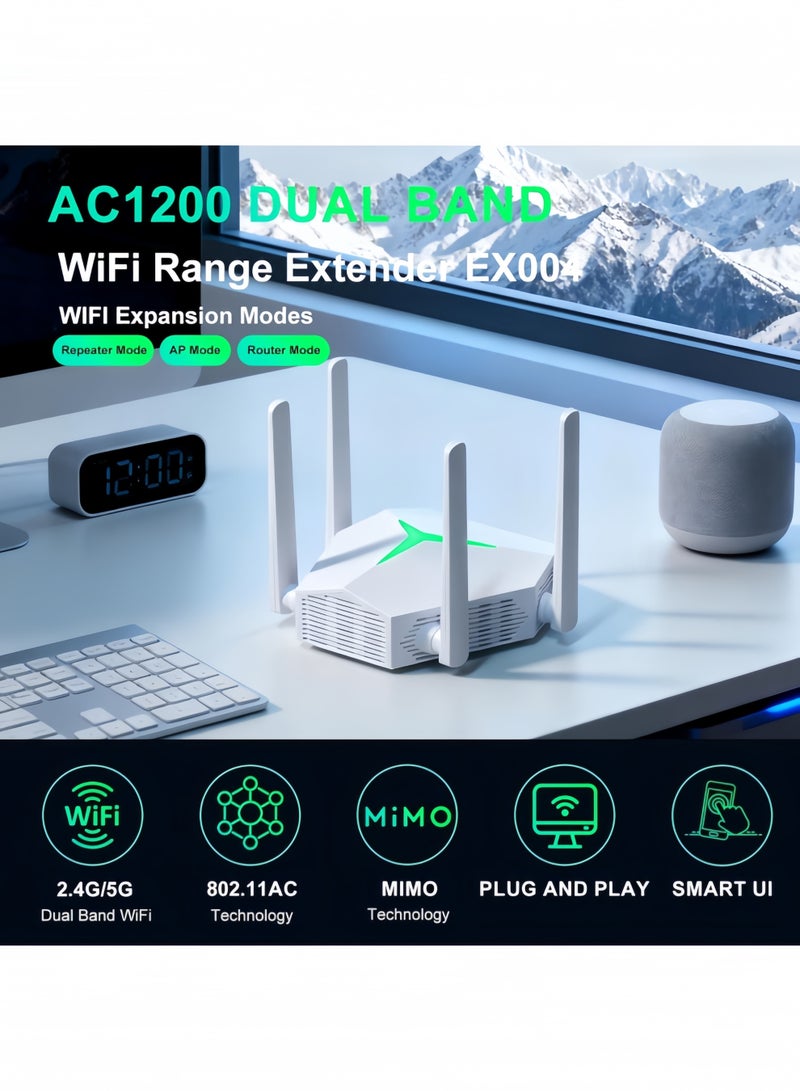 موسع نطاق شبكة واي فاي لاسلكي ثنائي النطاق بسرعة 1200 ميجابت في الثانية بتردد 2.4 جيجاهرتز/5 جيجاهرتز، مع 4 هوائيات لتقوية إشارة الواي فاي، ومنفذ USB-C، ومنافذ جيجابت إيثرنت، وقابل للتركيب على الحائط، لون أسود. - Image 2