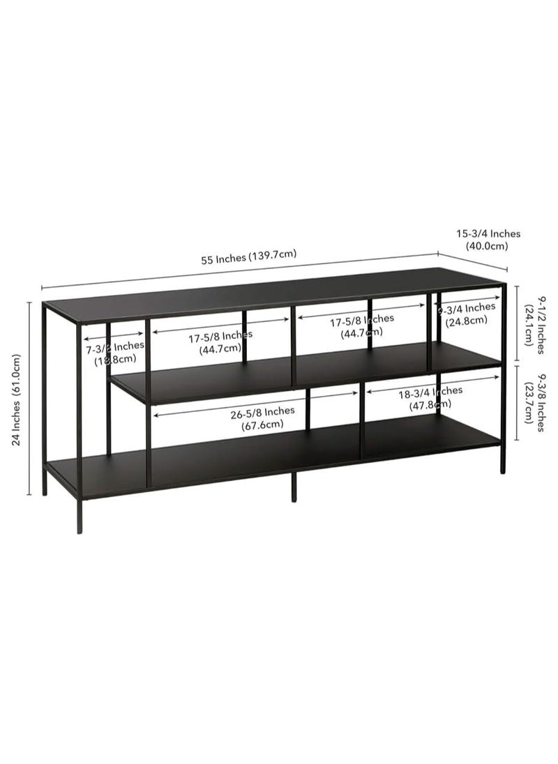 LINGWEI - Metal and Glass TV Stand Sleek Entertainment Unit Sleek Entertainment Center for Modern Living Rooms Stylish Gaming Console Storage 139.7x40x61cm Black - Image 1