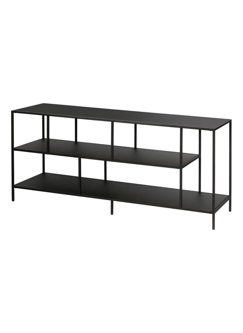 LINGWEI - Metal and Glass TV Stand Sleek Entertainment Unit Sleek Entertainment Center for Modern Living Rooms Stylish Gaming Console Storage 139.7x40x61cm Black - Image 1