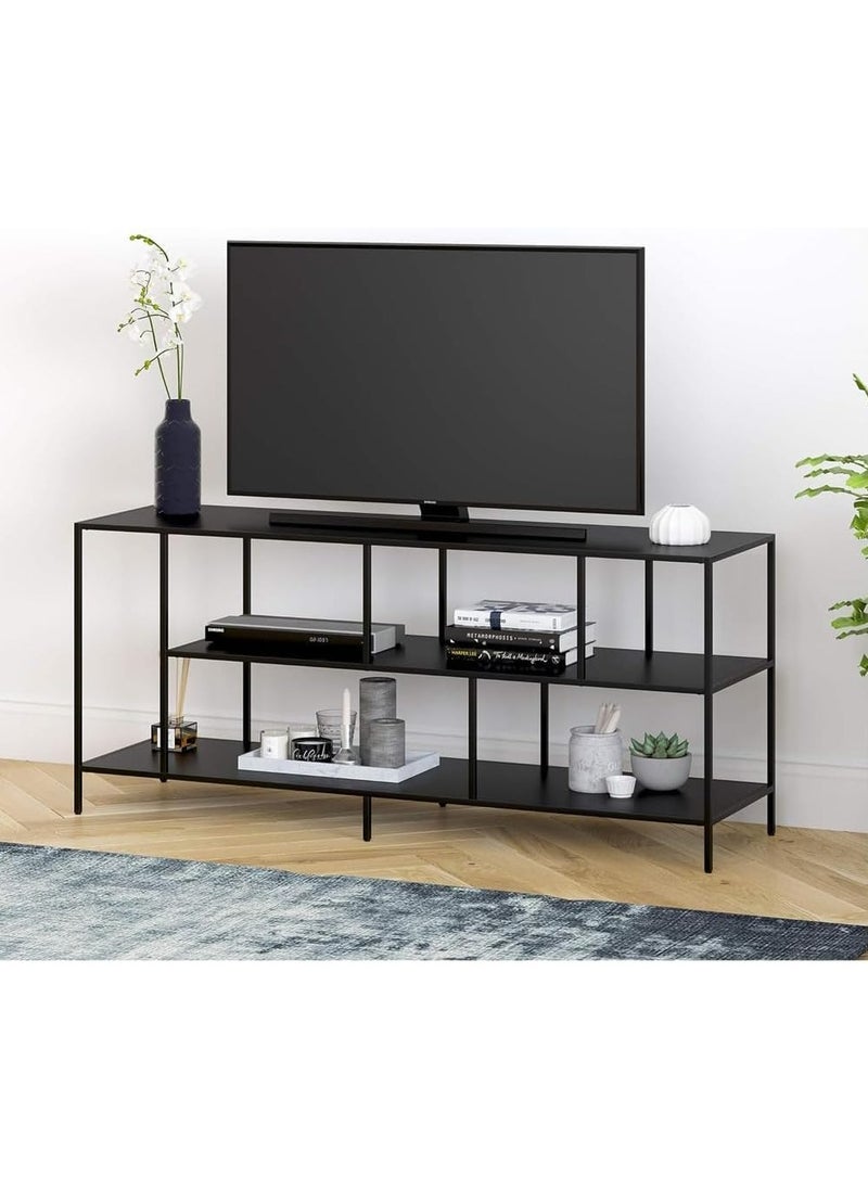 LINGWEI - Metal and Glass TV Stand Sleek Entertainment Unit Sleek Entertainment Center for Modern Living Rooms Stylish Gaming Console Storage 139.7x40x61cm Black - Image 1