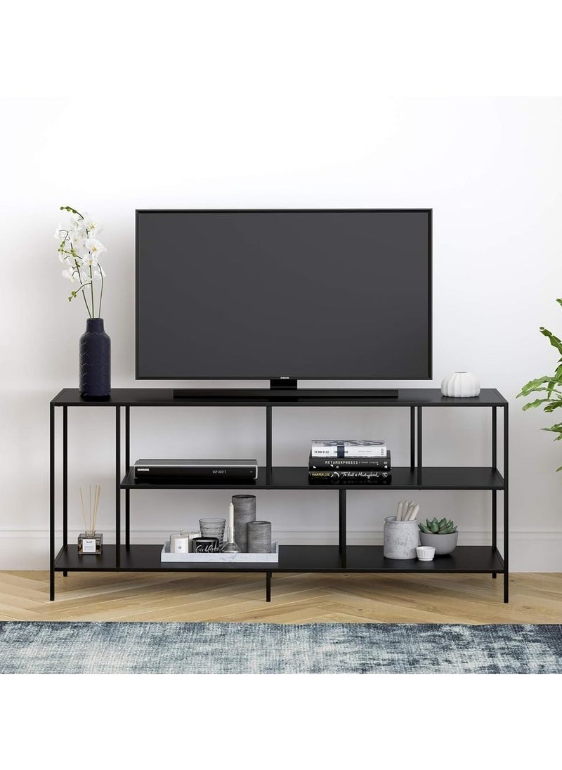 LINGWEI - Metal and Glass TV Stand Sleek Entertainment Unit Sleek Entertainment Center for Modern Living Rooms Stylish Gaming Console Storage 139.7x40x61cm Black - Image 1