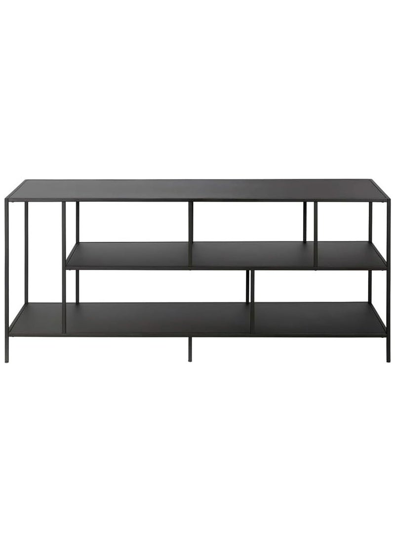 LINGWEI - Metal and Glass TV Stand Sleek Entertainment Unit Sleek Entertainment Center for Modern Living Rooms Stylish Gaming Console Storage 139.7x40x61cm Black - Image 1