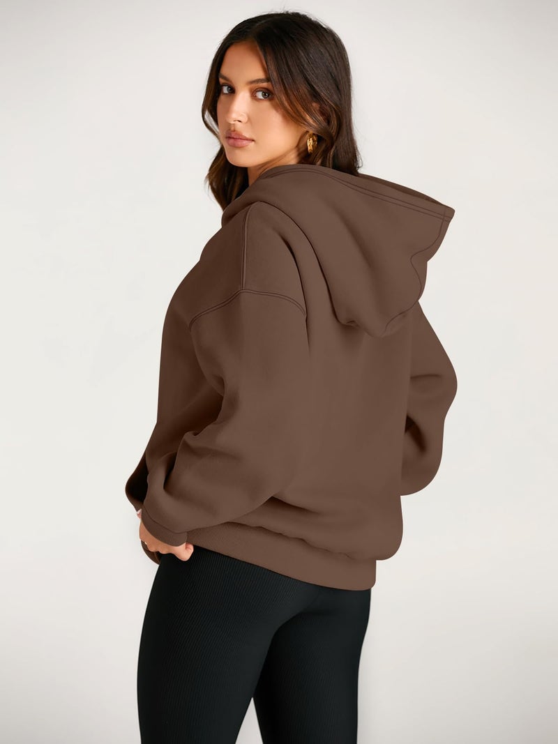 EFAN Women's Oversized Fleece Hoodie, Cozy Plush Pullover Sweatshirt with Pocket Brown M - Image 4