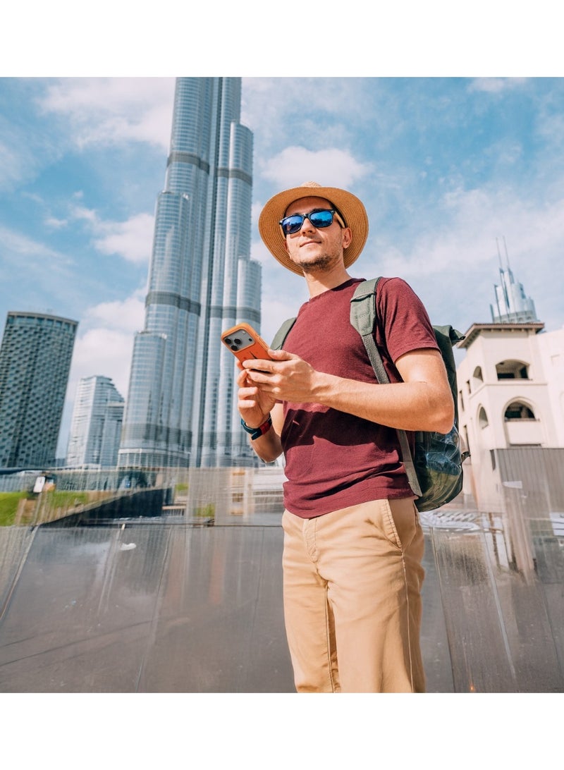 LEVELO Vallo PU leather Case iPhone 17 Pro With Dubai Embroidery Design / Scratch & Wear Resistant / Raised Bezels for Camera & Screen / Shock-Resistant Bumper - Sunrise Orange - Image 5