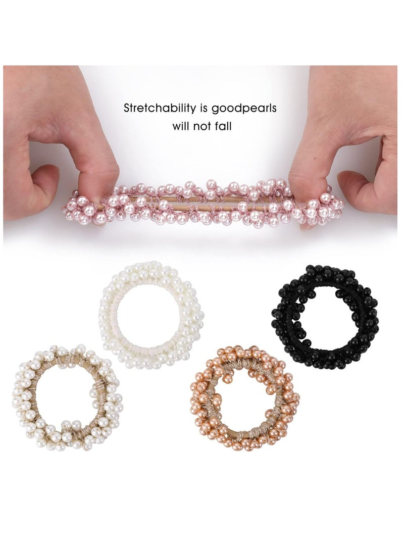 Loquat 8 Pcs Pearl Hair Ties, Sparkly Bling Elastic Scrunchies with Beads for Ponytails, Bracelet-Style Hair Bands - Image 3