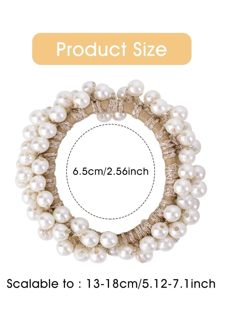 Loquat 8 Pcs Pearl Hair Ties, Sparkly Bling Elastic Scrunchies with Beads for Ponytails, Bracelet-Style Hair Bands - Image 2