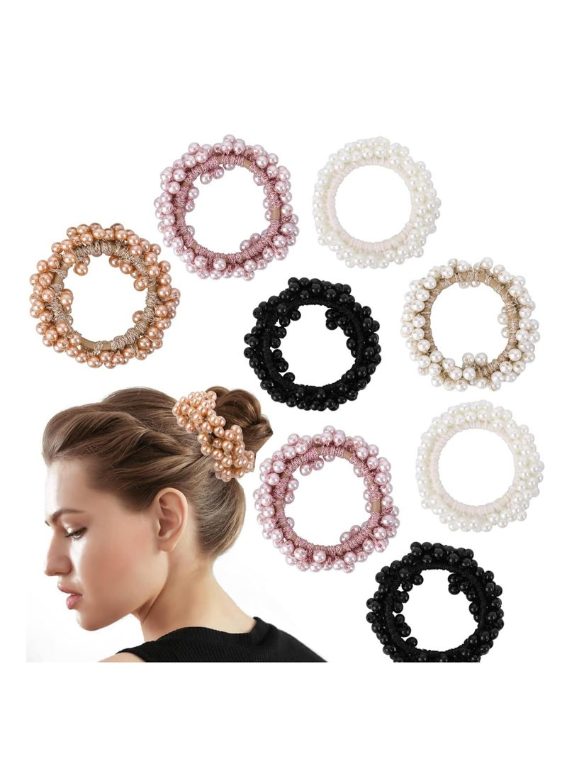 Loquat 8 Pcs Pearl Hair Ties, Sparkly Bling Elastic Scrunchies with Beads for Ponytails, Bracelet-Style Hair Bands - Image 1