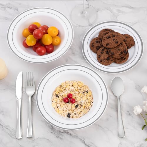 Goodluck 25 Pack Plastic Bowls with Silver Rim 12oz Disposable Soup Bowls for Weddings Parties Dinners Catering and Everyday Use - Image 3
