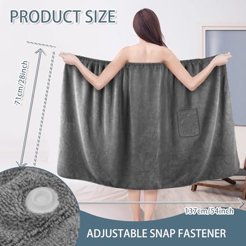 SINLAND Women's Spa Wrap Microfiber Lightweight Knee Length Bath Body Wrap Shower Towels with Adjustable Closure 28 Inch x 54 Inch Grey - Image 2