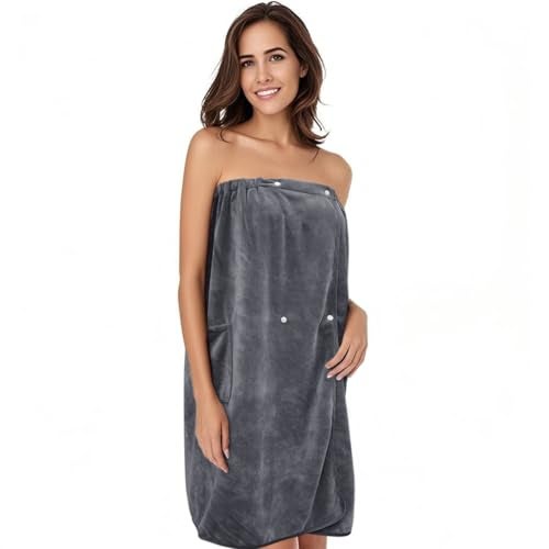 SINLAND Women's Spa Wrap Microfiber Lightweight Knee Length Bath Body Wrap Shower Towels with Adjustable Closure 28 Inch x 54 Inch Grey - Image 1