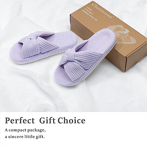 Chantomoo Slippers for Women Memory Foam House Bedroom Corduroy Bow Crossbands Slide Slipper Shoes Comfy Trendy Gift Slippers Light Purple Size 9 10 8.5 - Image 5