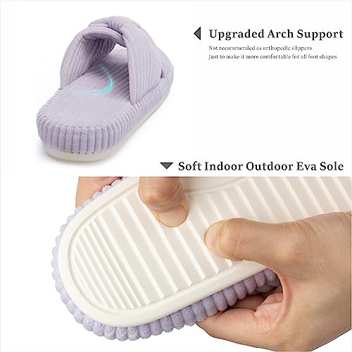 Chantomoo Slippers for Women Memory Foam House Bedroom Corduroy Bow Crossbands Slide Slipper Shoes Comfy Trendy Gift Slippers Light Purple Size 9 10 8.5 - Image 4