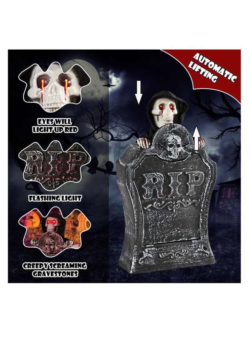 Halloween Electric Lifting Cemetery Tombstone 19” Luminous Halloween Tombstone for Halloween Outdoor Yard Decorations,Party Decor - Image 2