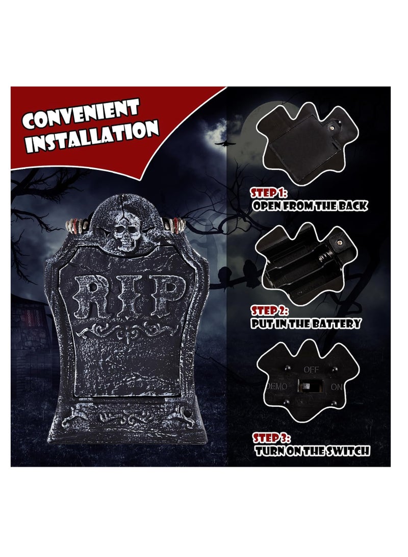 Halloween Electric Lifting Cemetery Tombstone 19” Luminous Halloween Tombstone for Halloween Outdoor Yard Decorations,Party Decor - Image 5